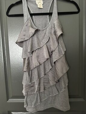 Gray Ruffled Racerback Tank Top